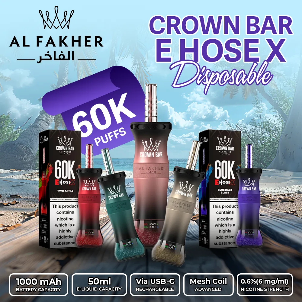 Al Fakher Crown Bar E Hose X 60k Puffs -5 packs (shipped from Overseas) - Berry Blue