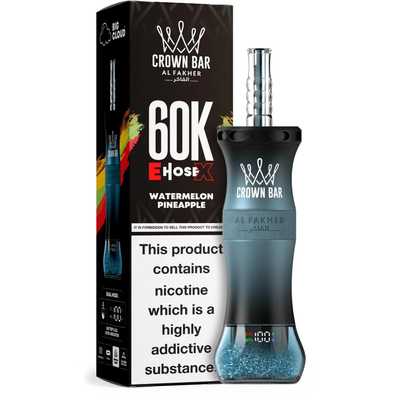 Al Fakher Crown Bar E Hose X 60k Puffs -5 packs (shipped from Overseas) - Watermelon Pineapple